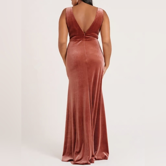Jenny Yoo Logan Women's Sleeveless Deep-V Velvet Column Gown, Cinnamon Rose, 22 - Picture 3 of 11